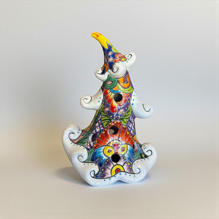 Hand Painted Talavera White Snowy Christmas Tree Luminary Decor