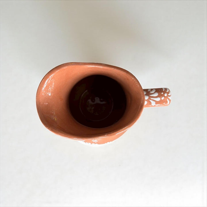 Hand-Painted Mexican Talavera Pitcher, Rustic Terracotta Brown & White Mandela (Cielito Lindo Inspired)