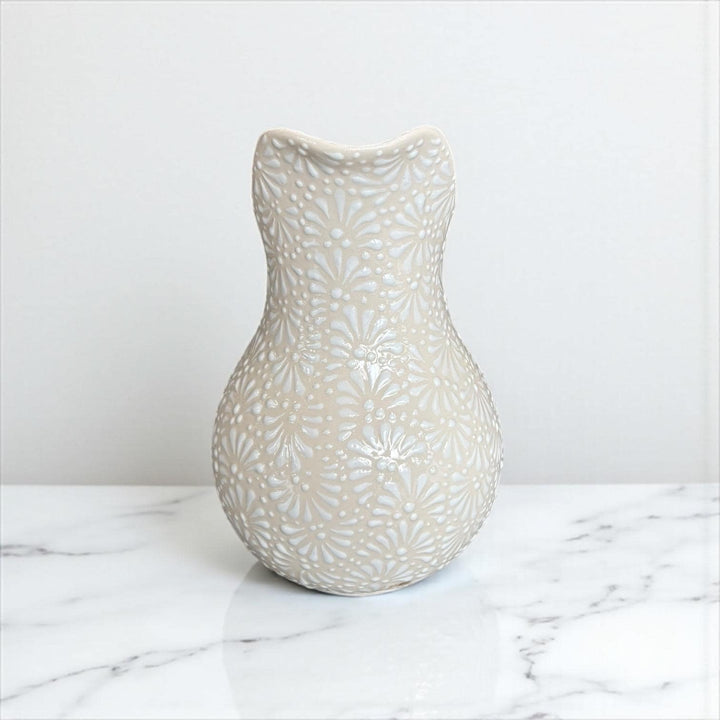 Hand Painted Mexican Talavera Pitcher, Ivory & White (Cielito Lindo Inspired)