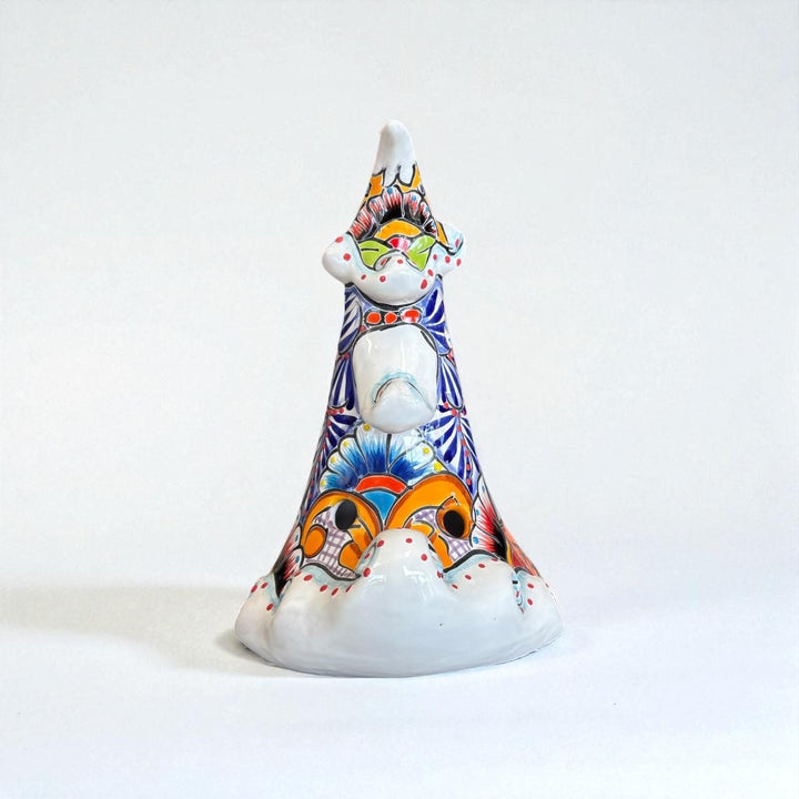 Hand Painted Talavera Snowy White Multicolor Christmas Tree Luminary Decor