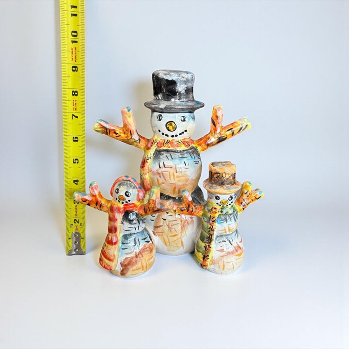 Hand Painted Mexican Talavera Christmas Snowman Family Decor