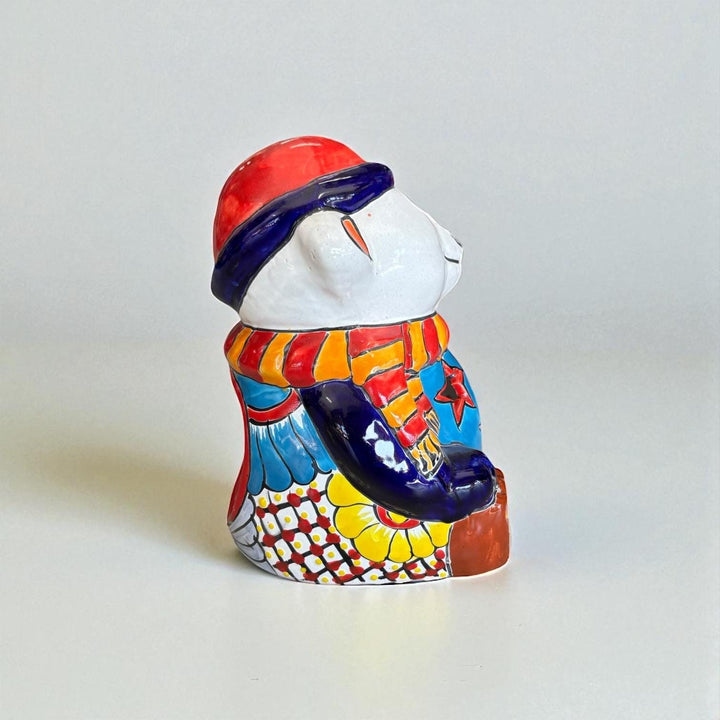 Hand Painted Talavera Cozy White Polar Bear Christmas Luminary Decor