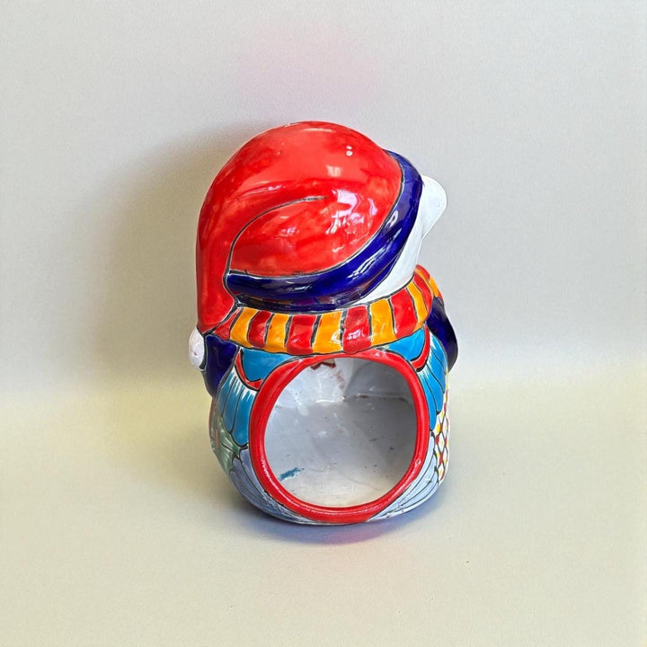 Hand Painted Talavera Cozy White Polar Bear Christmas Luminary Decor