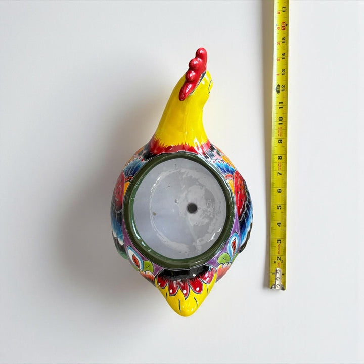 Beautiful Hand Painted Mexican Talavera Sleeping Yellow Chicken Hen Planter Pot