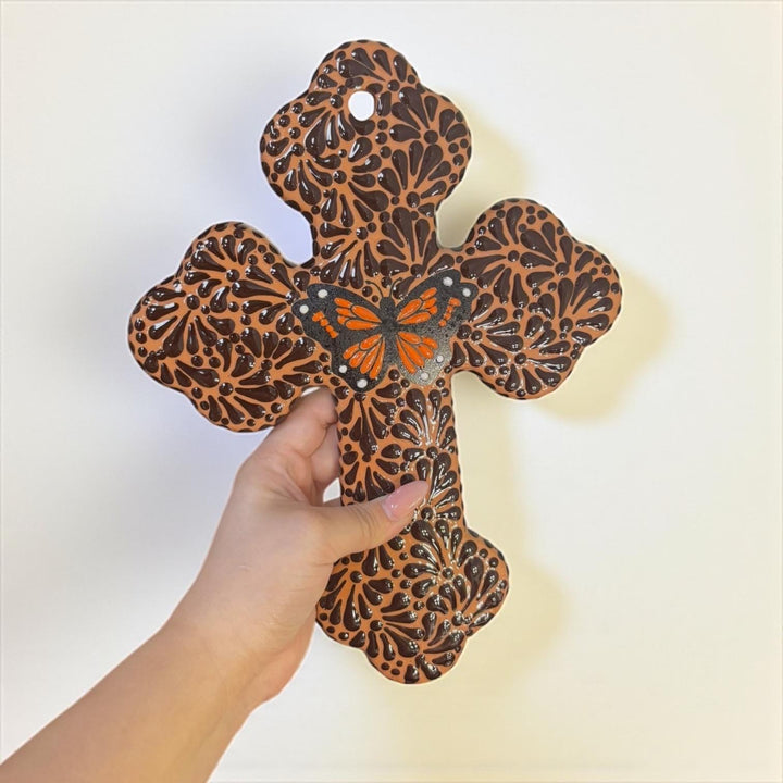 Hand Painted Mexican Talavera Brown and Dark Chocolate Cross – Varying Sizes & Designs