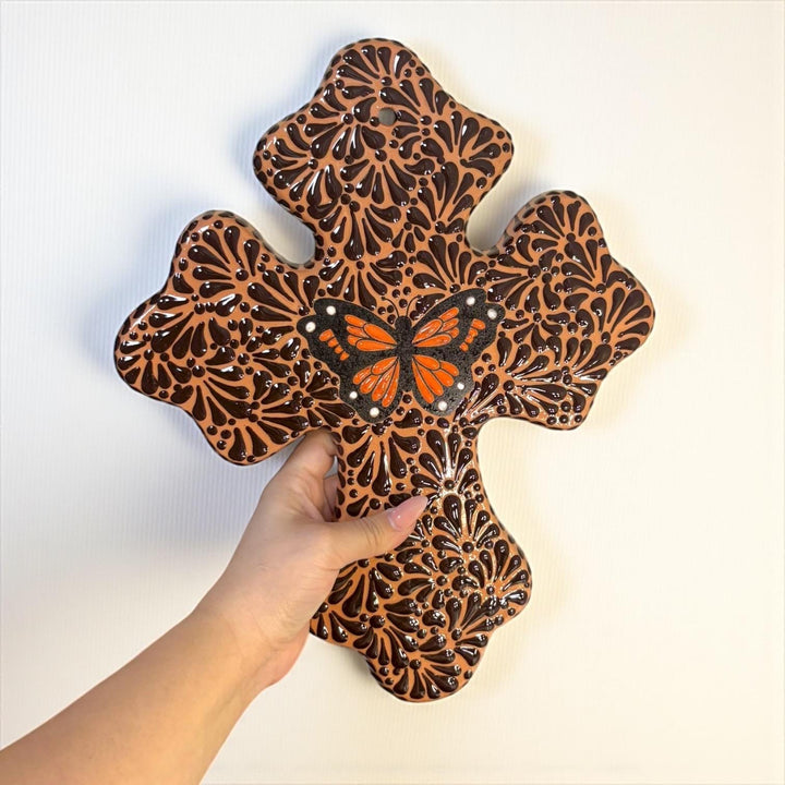 Hand Painted Mexican Talavera Brown and Dark Chocolate Cross – Varying Sizes & Designs