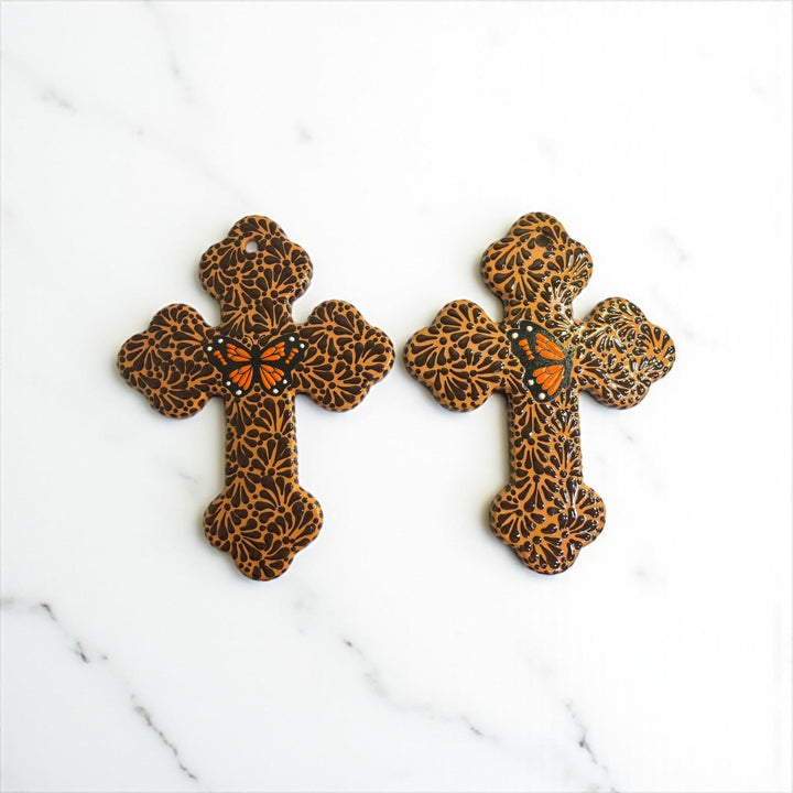 Hand Painted Mexican Talavera Brown and Dark Chocolate Cross – Varying Sizes & Designs