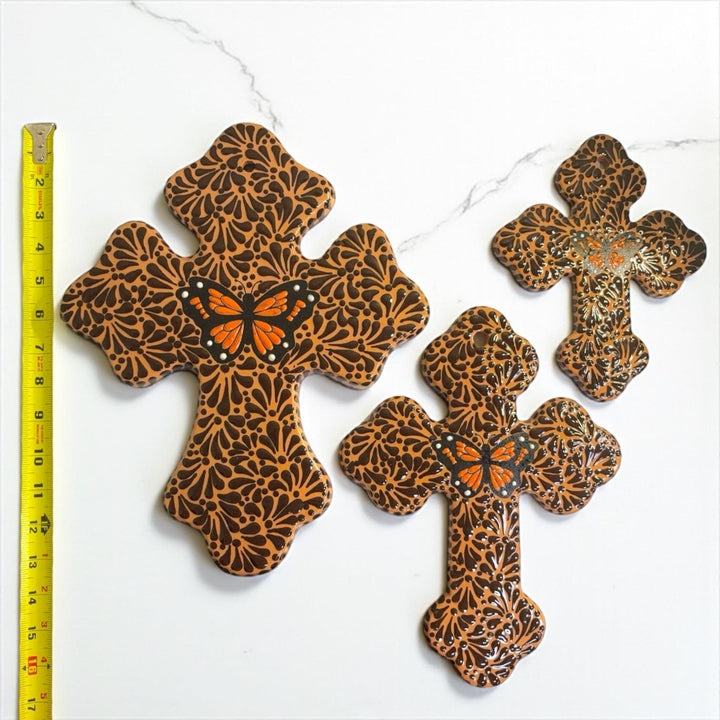 Hand Painted Mexican Talavera Brown and Dark Chocolate Cross – Varying Sizes & Designs