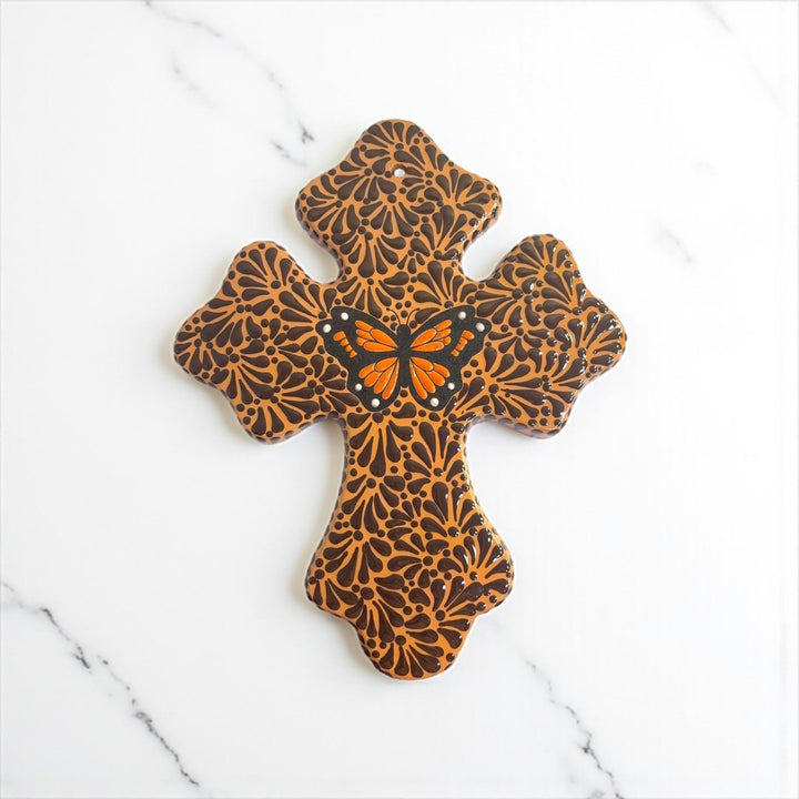 Hand Painted Mexican Talavera Brown and Dark Chocolate Cross – Varying Sizes & Designs