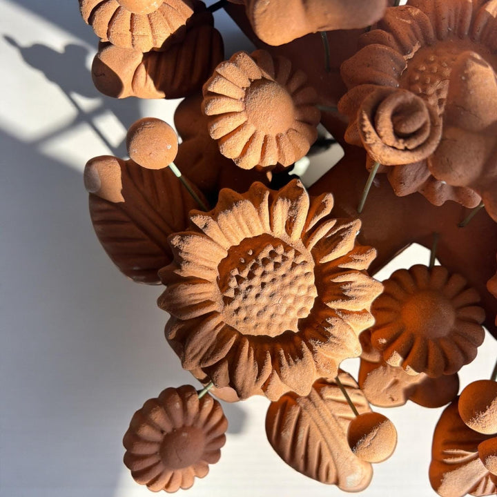 Handmade Mexican Clay Cross Decorated with Butterflies & Sunflowers