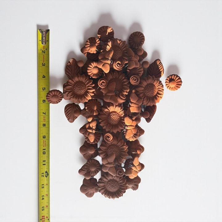 Handmade Mexican Clay Cross Decorated with Butterflies & Sunflowers