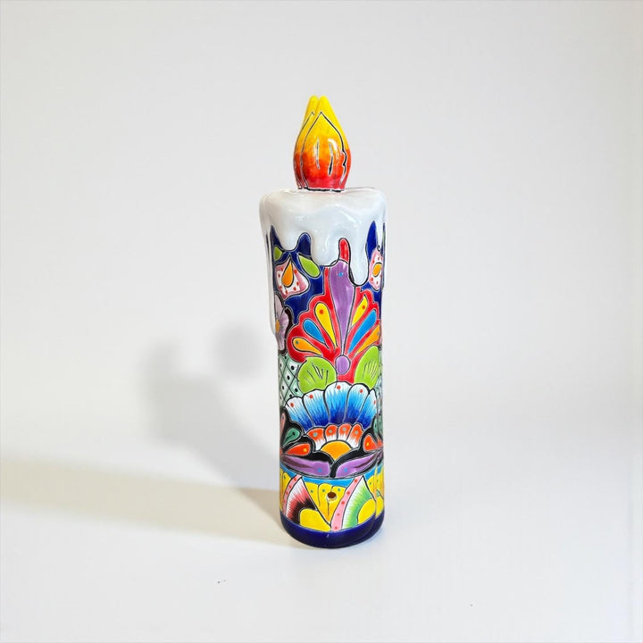 Hand Painted Mexican Talavera Snowy Candle Christmas Luminary Decor