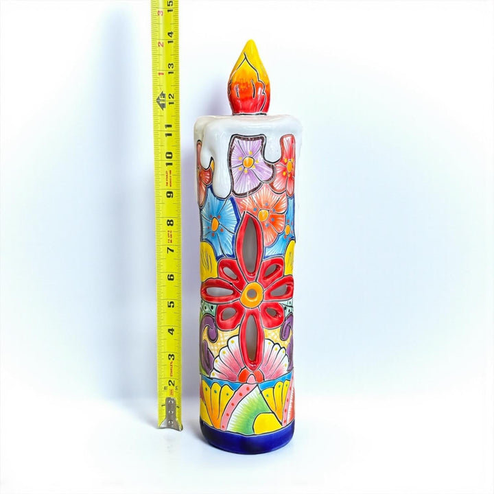 Hand Painted Mexican Talavera Snowy Candle Christmas Luminary Decor