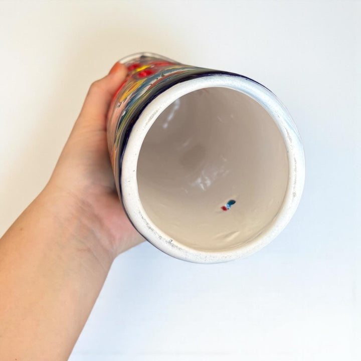 Hand Painted Mexican Talavera Snowy Candle Blue Christmas Luminary Decor