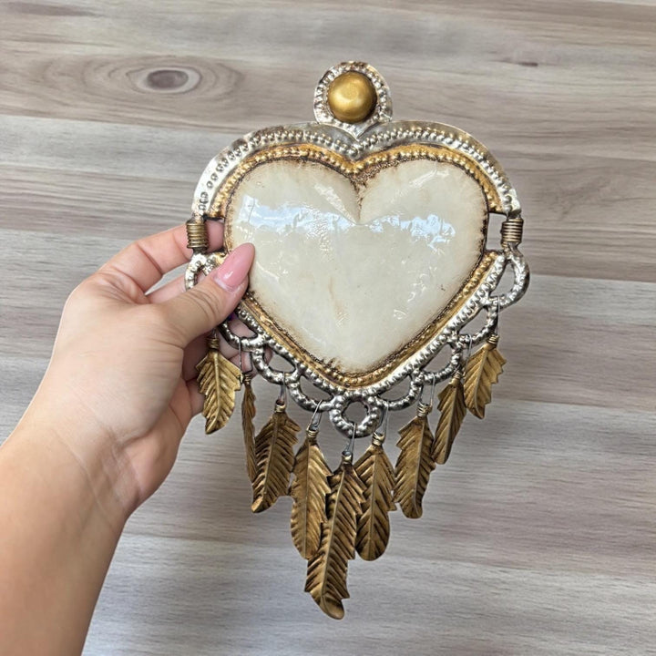 Medium Handmade Mexican White Tin Hearts Wall Decor – Assorted Designs (Corazon Sagrado Inspired)
