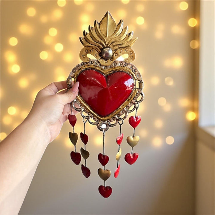 Handmade Mexican Red Tin Hearts Wall Decor – Assorted Designs (Corazon Sagrado Inspired)