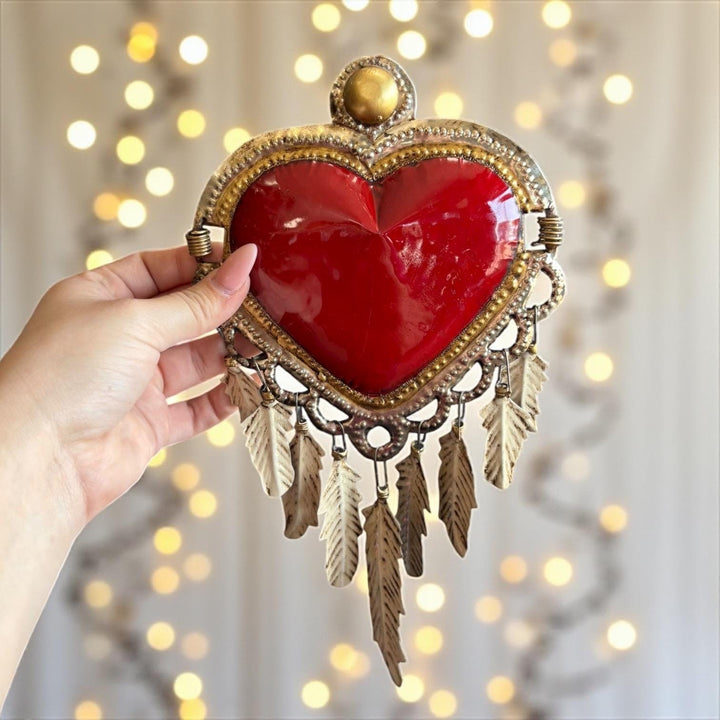 Handmade Mexican Red Tin Hearts Wall Decor – Assorted Designs (Corazon Sagrado Inspired)