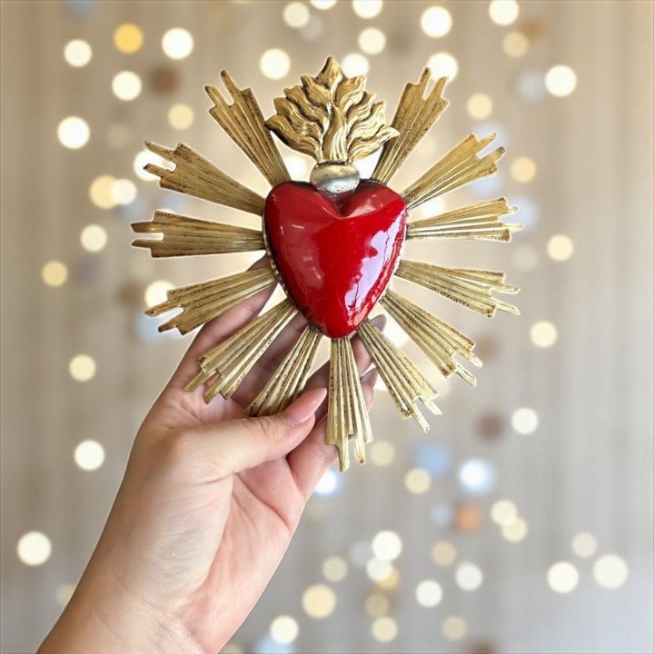 Handmade Mexican Red Tin Hearts Wall Decor – Assorted Designs (Corazon Sagrado Inspired)