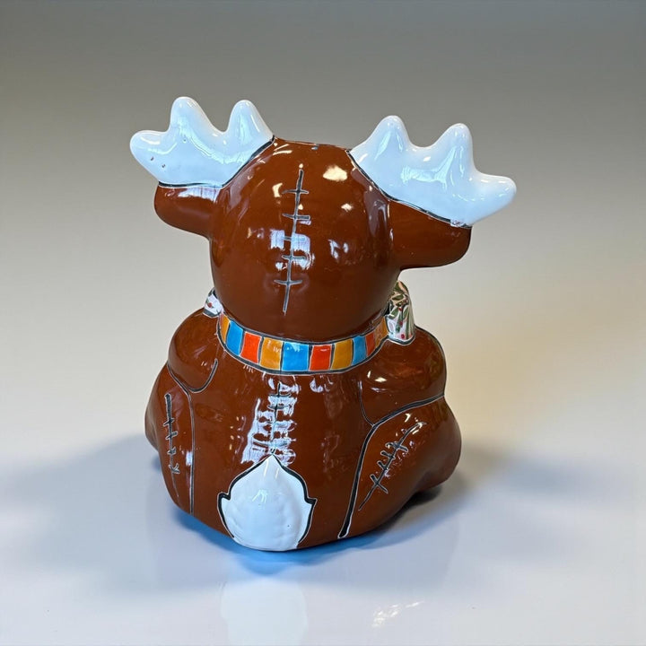 Hand Painted Talavera Brown Reindeer with Gift Christmas Luminary Decor