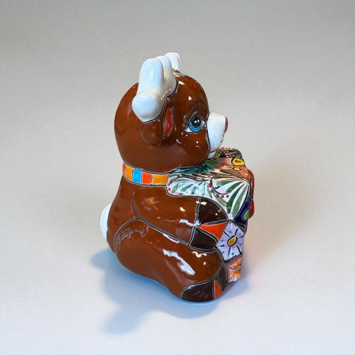 Hand Painted Talavera Brown Reindeer with Gift Christmas Luminary Decor