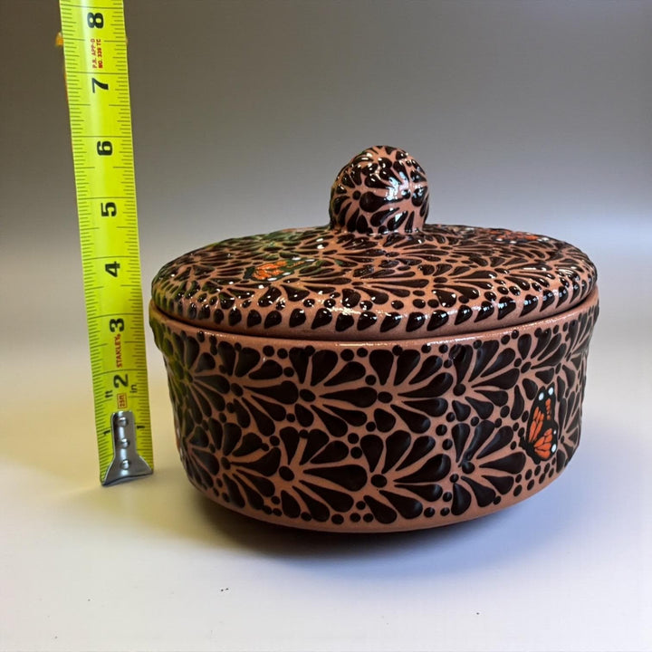 Hand Painted Rustic Talavera Brown and Dark Chocolate Monarch Butterfly “Tortillero” (Cielito Lindo Inspired)