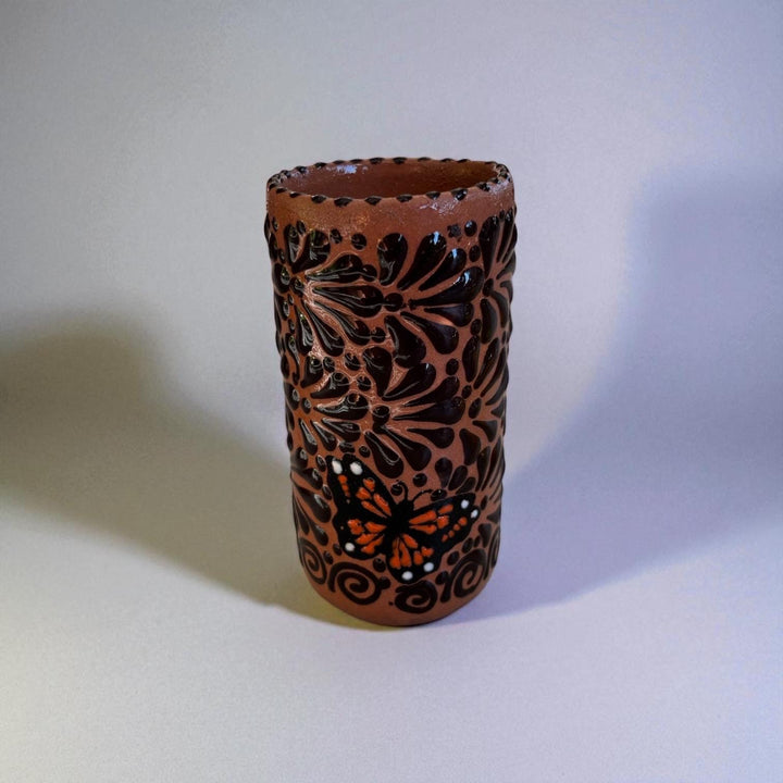 Beautiful Hand Painted Brown & Dark Chocolate Butterfly Talavera Tumbler (Cielito Lindo Inspired), Set of 2