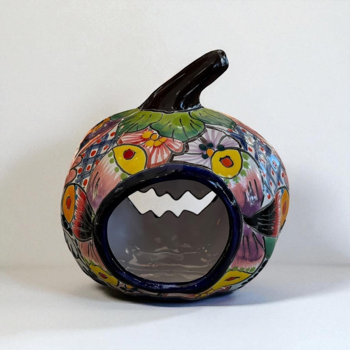Hand Painted Mexican Talavera Halloween Orange Jack O Lantern, Tabletop Small (Varying Design)