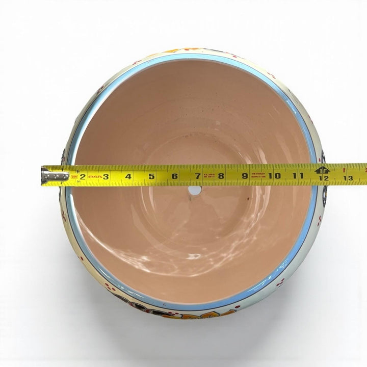 Handpainted Mexican Talavera Round Planter, Light Ivory Yellow Butterfly Sunflower Design – Free Shipping (Contiguous U.S. Only)