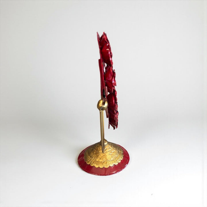 Handmade Mexican Red & Gold Tin Heart Rose Standing Mirror