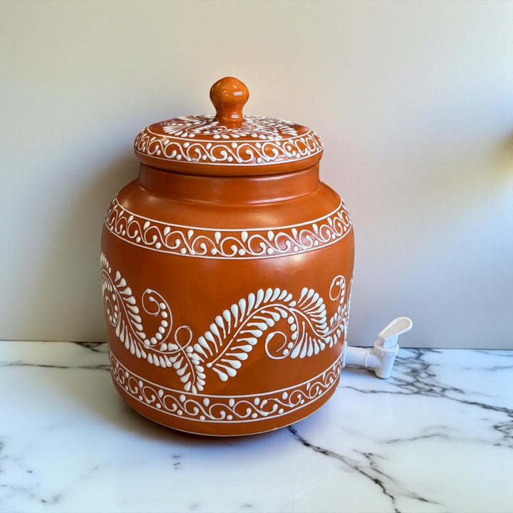 Beautiful Hand Painted Rustic Brown & White Floral Vines Water Dispenser “Portagarrafon” – Free Shipping (Contiguous U.S. Only)