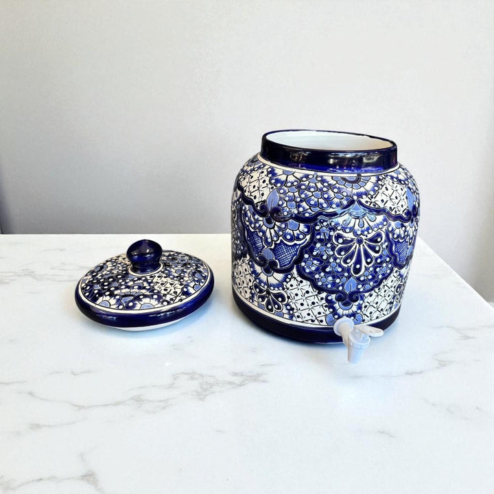 Beautiful Hand Painted Talavera Blue & White Water Dispenser “Portagarrafon” (Varying Design) – Free Shipping (Contiguous U.S. Only)