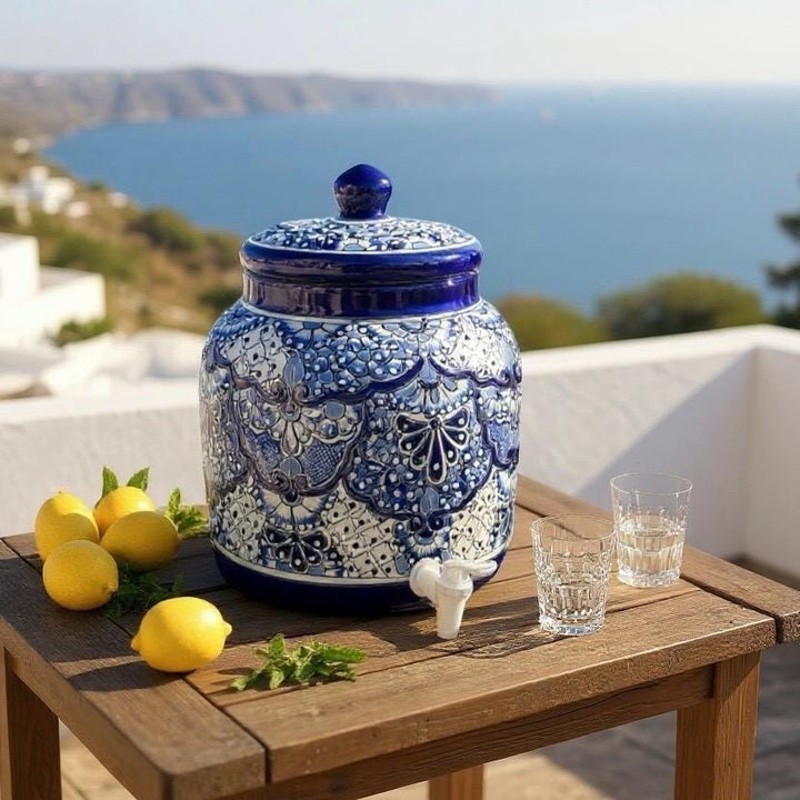 Beautiful Hand Painted Talavera Blue & White Water Dispenser “Portagarrafon” (Varying Design) – Free Shipping (Contiguous U.S. Only)