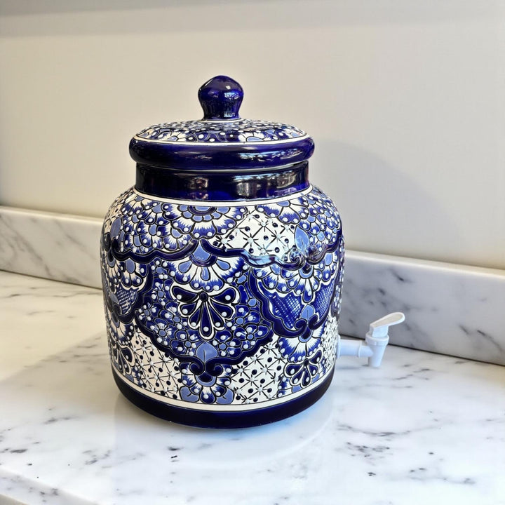 Beautiful Hand Painted Talavera Blue & White Water Dispenser “Portagarrafon” (Varying Design) – Free Shipping (Contiguous U.S. Only)