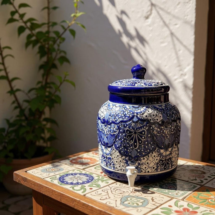 Beautiful Hand Painted Talavera Blue & White Water Dispenser “Portagarrafon” (Varying Design) – Free Shipping (Contiguous U.S. Only)