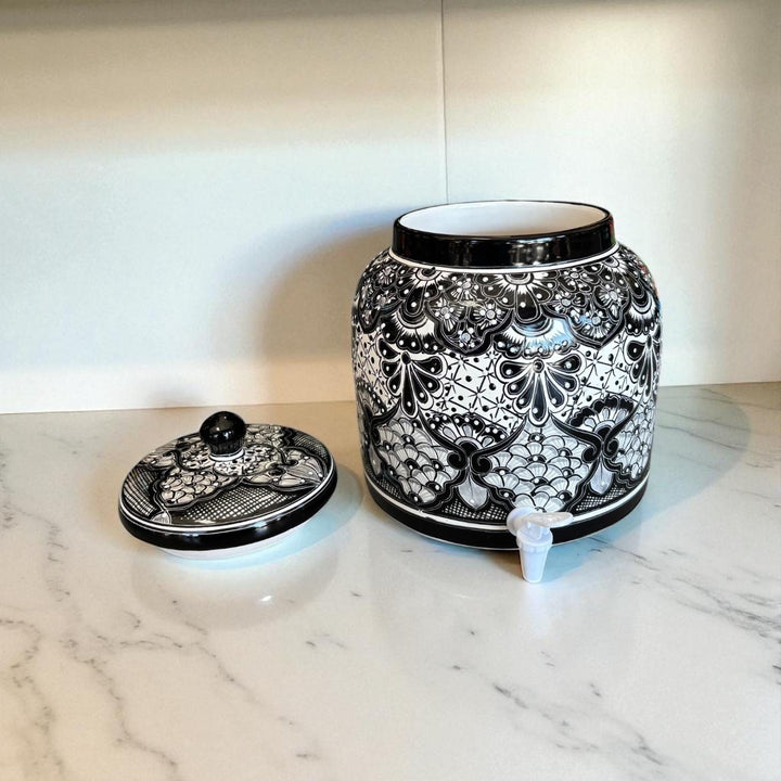 Beautiful Hand Painted Talavera Black & White Water Dispenser “Portagarrafon” (Varying Design) – Free Shipping (Contiguous U.S. Only)