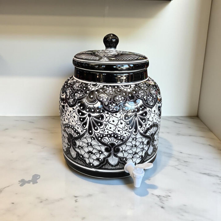 Beautiful Hand Painted Talavera Black & White Water Dispenser “Portagarrafon” (Varying Design) – Free Shipping (Contiguous U.S. Only)