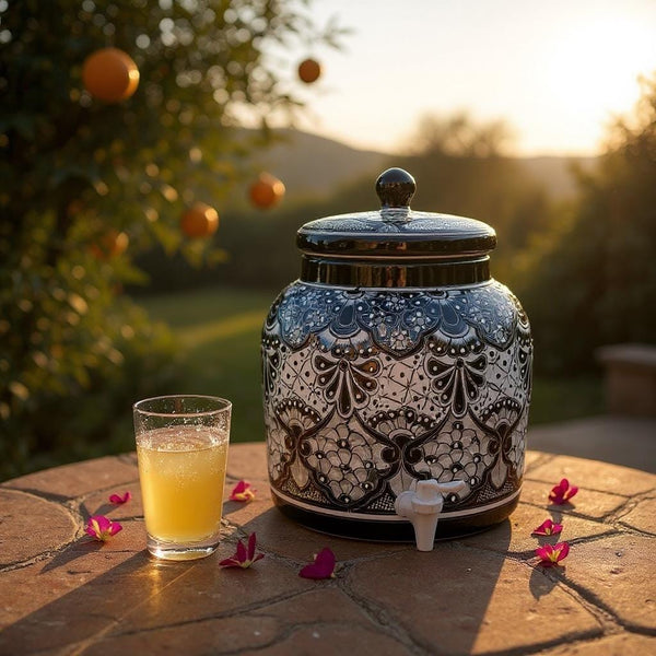 Beautiful Hand Painted Talavera Black & White Water Dispenser “Portagarrafon” (Varying Design) – Free Shipping (Contiguous U.S. Only)