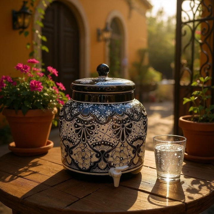 Beautiful Hand Painted Talavera Black & White Water Dispenser “Portagarrafon” (Varying Design) – Free Shipping (Contiguous U.S. Only)