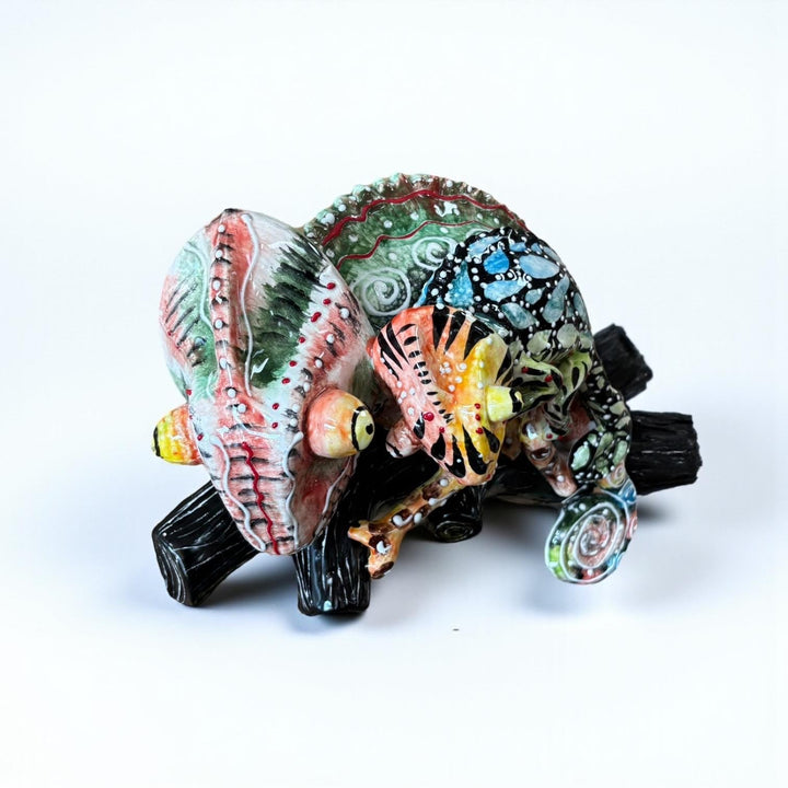 Beautiful Hand Painted Mexican Talavera Chameleon Momma & Baby Wall Decor