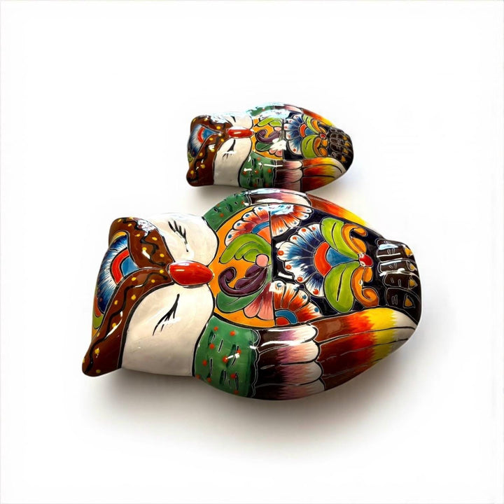 Hand Painted Talavera Mom and Baby Owls Garden Wall Decor – Set of 2