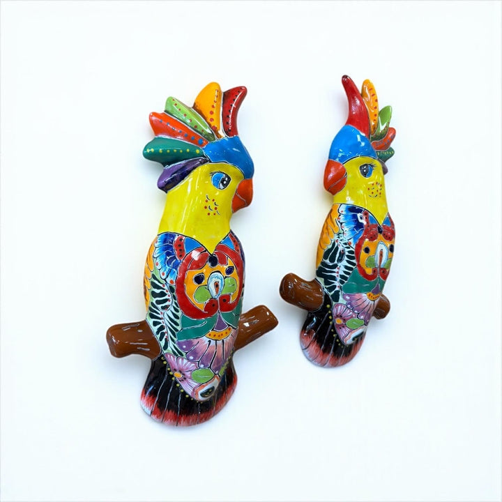 Hand Painted Talavera Love Birds Cockatoo Garden Wall Decor – Set of 2