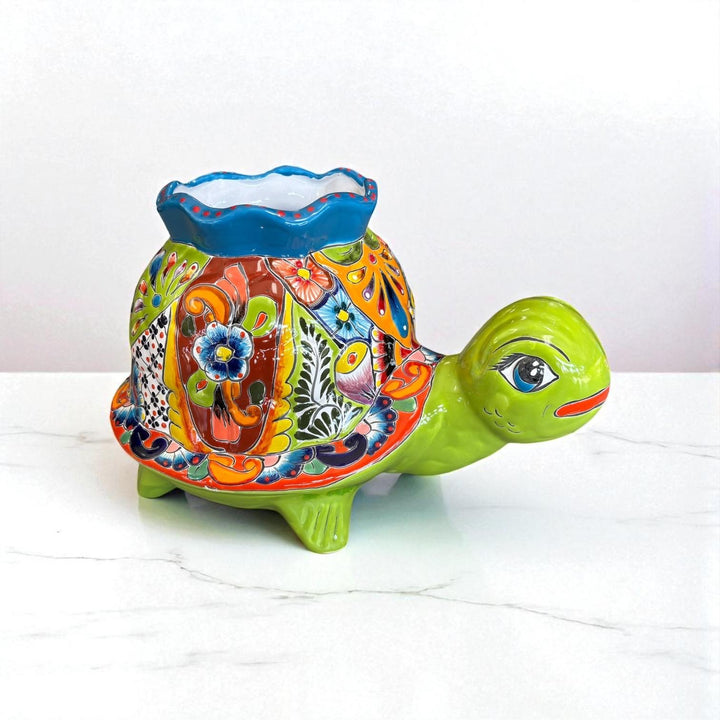 Hand Painted Mexican Talavera Lime Turtle Planter Pot – Free Shipping (Contiguous U.S. Only)