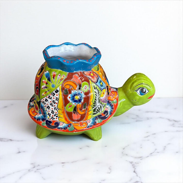 Hand Painted Mexican Talavera Lime Turtle Planter Pot – Free Shipping (Contiguous U.S. Only)
