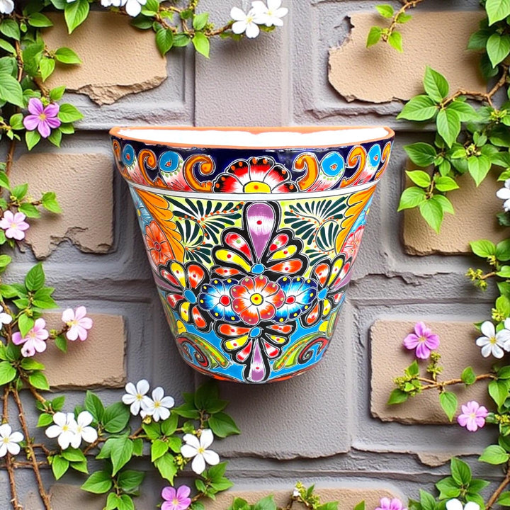 Hand Painted Mexican Talavera Vibrant Wall Half Standard Planter Pot – Assorted Designs
