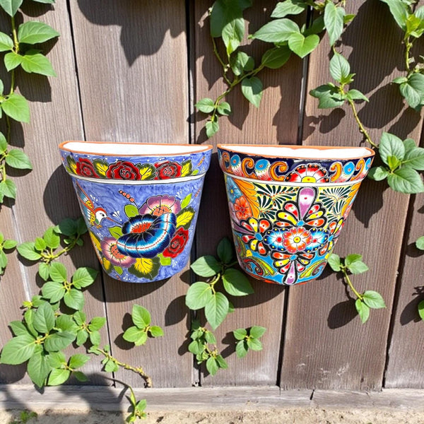 Hand Painted Mexican Talavera Vibrant Wall Half Standard Planter Pot – Assorted Designs
