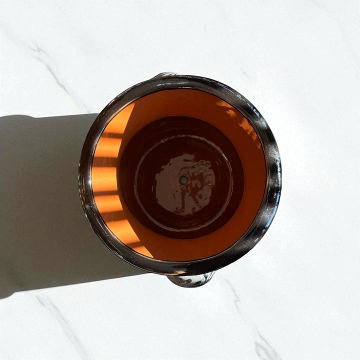 Hand Painted Mexican Black Clay and Black Planter Pot with Handles (Cielito Lindo Inspired)