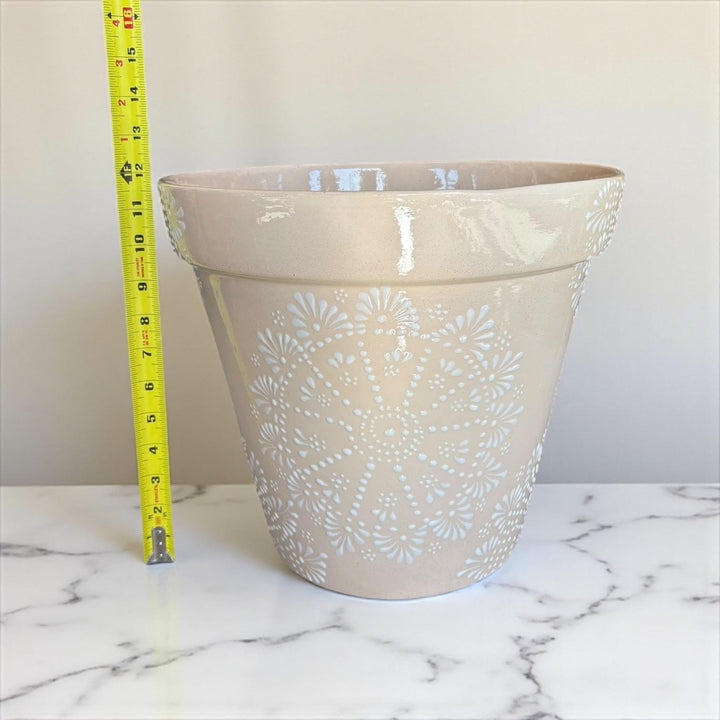 Hand Painted Mexican Talavera Planter Pot, Ivory White Mandela Design (Cielito Lindo Inspired) – Free Shipping (Contiguous U.S. Only)