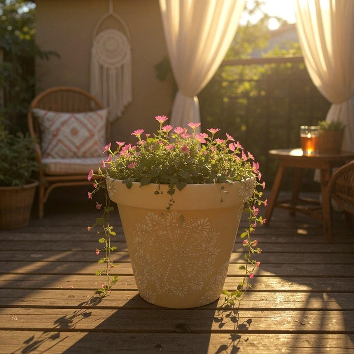 Hand Painted Mexican Talavera Planter Pot, Ivory White Mandela Design (Cielito Lindo Inspired) – Free Shipping (Contiguous U.S. Only)