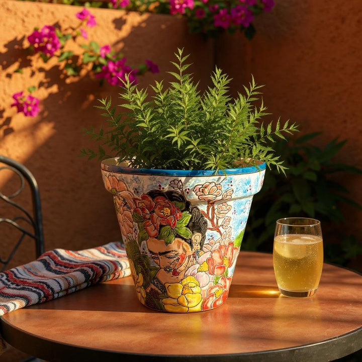 Hand Painted Frida Kahlo Inspired Mexican Talavera Planter Pot — Assorted Designs – Free Shipping (Contiguous U.S. Only)