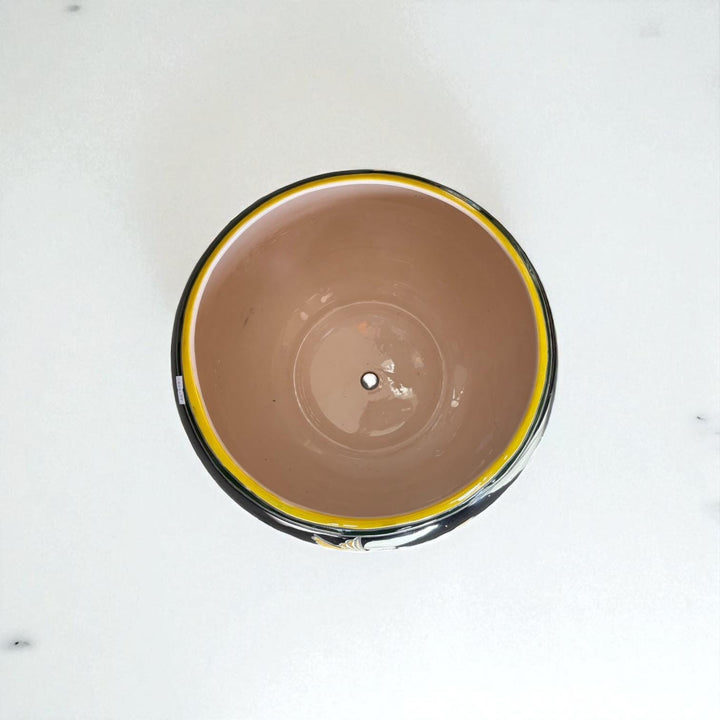 Handpainted Mexican Talavera Round Planter, Black Floral Hummingbird Design – Free Shipping (Contiguous U.S. Only)